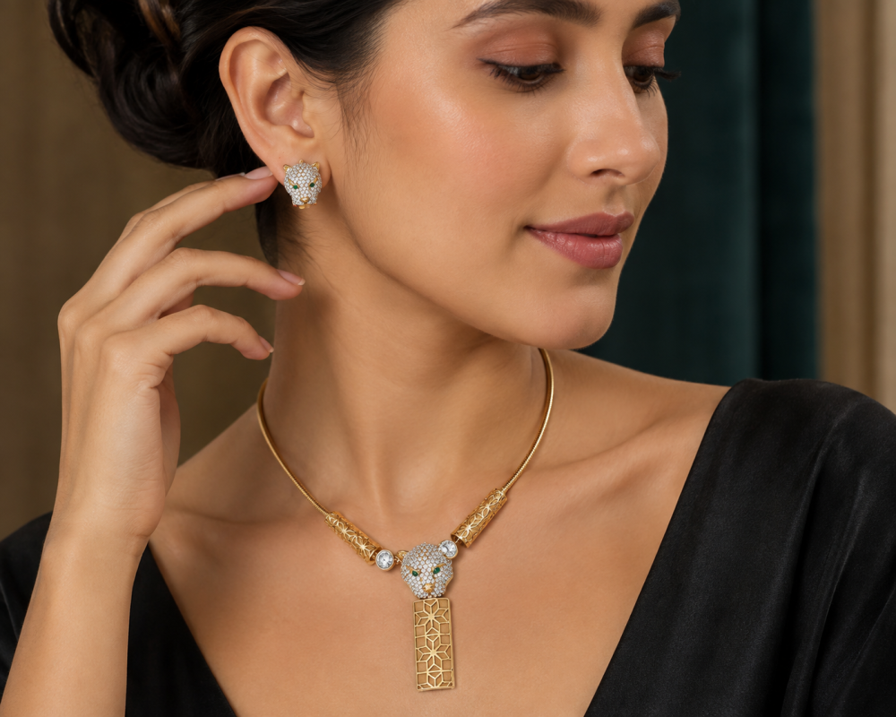 Panther Pendant Jewellery Set, Necklace & Earrings.Swarovksi Crystal Elements - Image 3