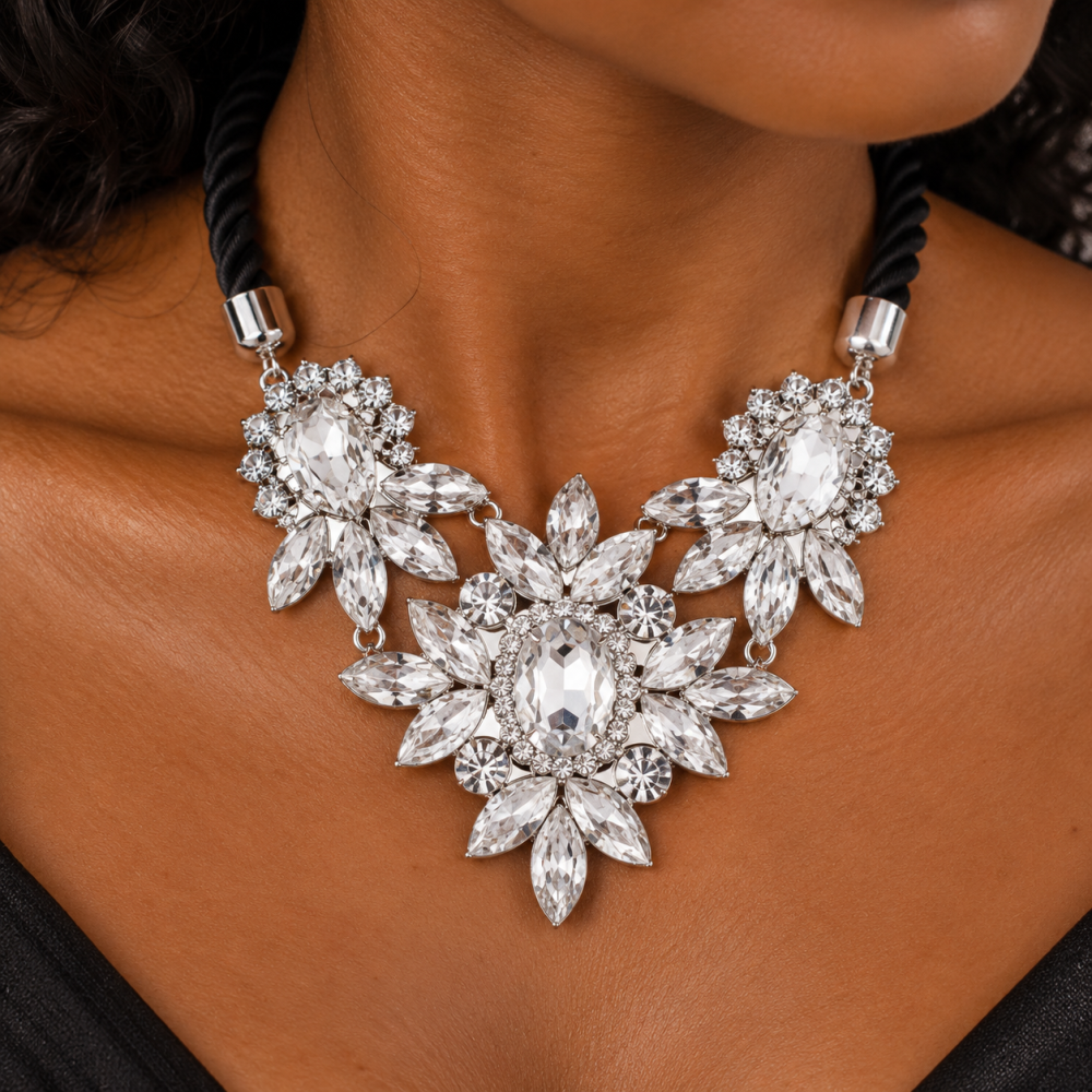 Necklace & Earrings Jewellery Set, Flower Pendant.Swarovski Crystal Elements - Image 6