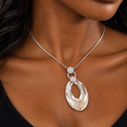 Oval Crystal Pendant Necklace Matching Earrings Jewellery, Ideal Gift For Her