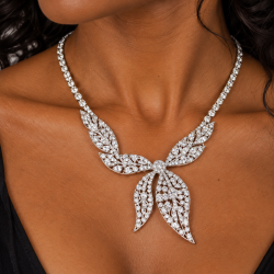Lavish Crystal Bridal Wedding Jewellery Set, Leaf Design Necklace & Earrings