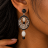 Indian Style Ornate Jewellery Pendant and Drop Earrings Set, Long Drop Earrings - Thumbnail Image 6