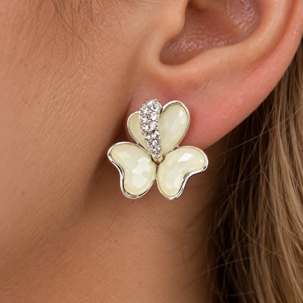 Jewellery Set Mother of Pearl 3 Clover Leaf Heart Crystal Necklace & Earring - Image 7