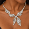 Lavish Crystal Bridal Wedding Jewellery Set, Leaf Design Necklace & Earrings - Thumbnail Image 5