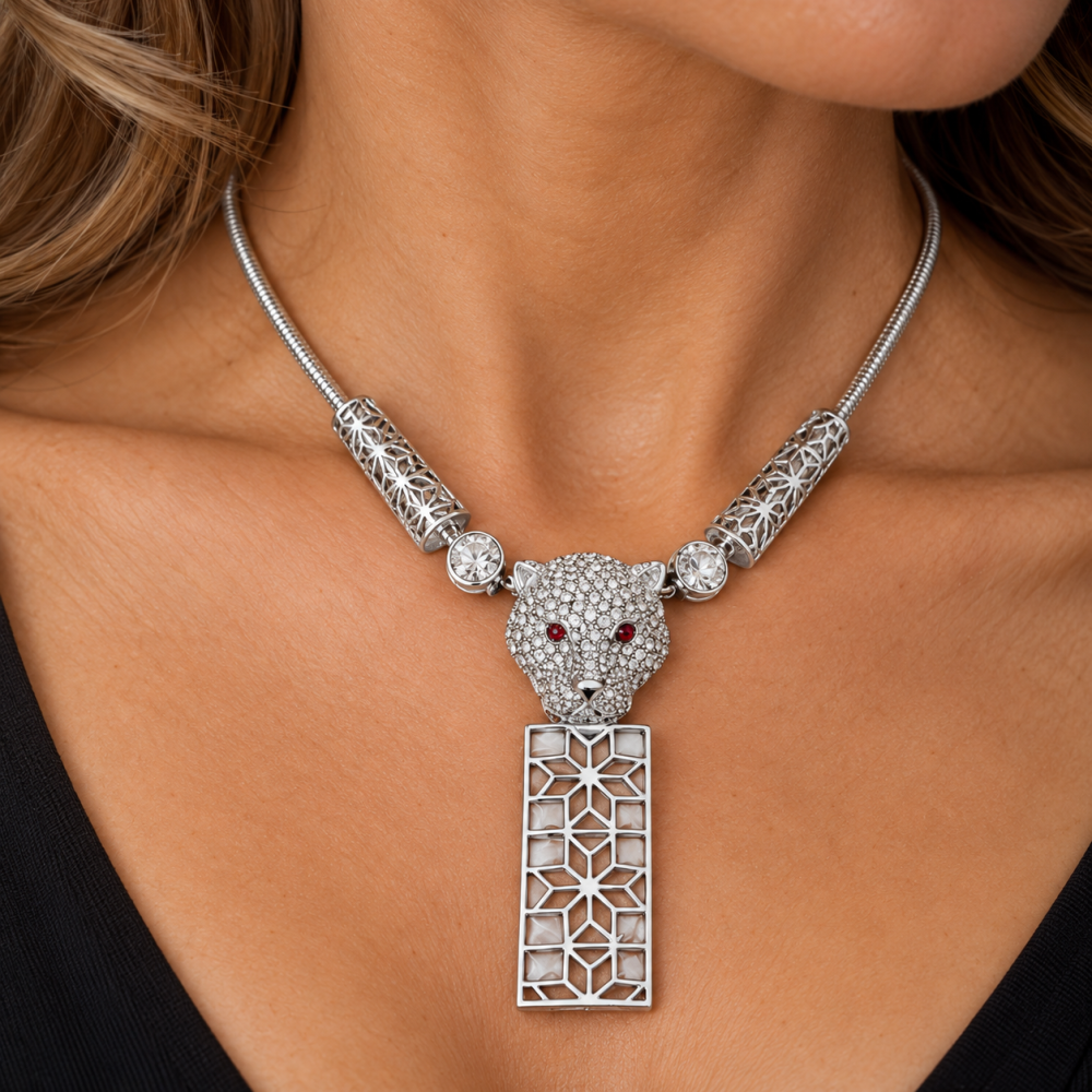 Panther Pendant Jewellery Set, Necklace & Earrings.Swarovksi Crystal Elements - Image 6