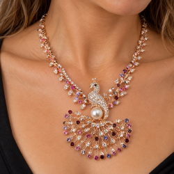 Peacock Jewellery Set, Pendant Necklace, Drop Earrings.Swarovski Crystal Elements