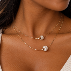 Necklace & Dangling Earrings Set, Drop Ball Charms Crystal Pendants Chain, For Her