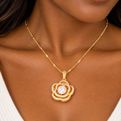 Crystal Jewelry Set Flower Pendant Necklace & Earrings, Gift Idea for Christmas