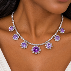 Crystal Necklace & Drop Earrings Jewelry Set, Garland Style Starburst Pendant