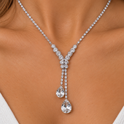 Double Pear Drops Necklace & Drop Earrings Jewellery Set, Gift for Her Christmas