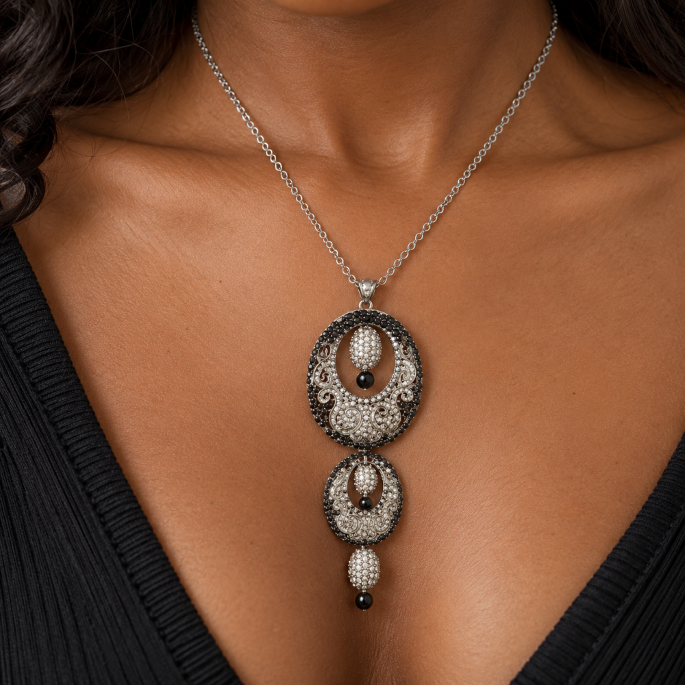 Indian Style Ornate Jewellery Pendant and Drop Earrings Set, Long Drop Earrings - Image 5