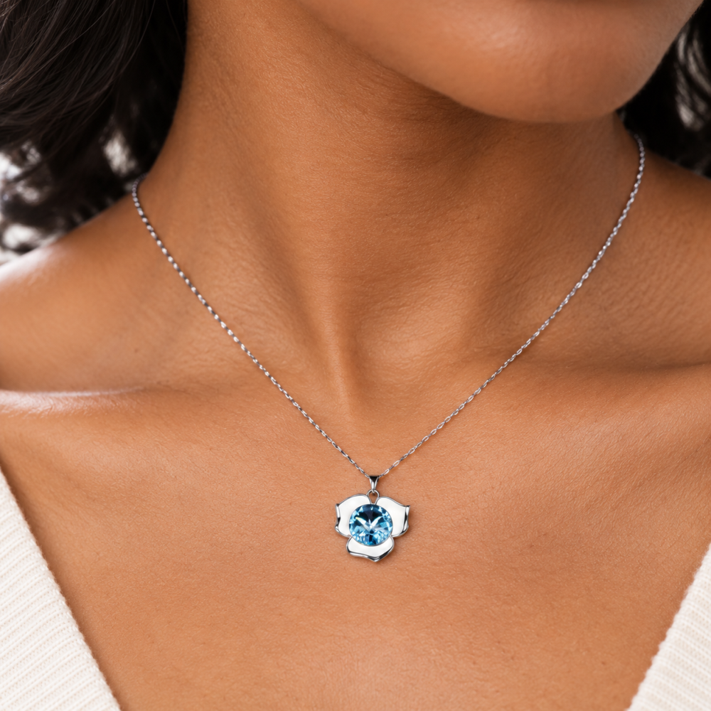 Crystal Flower Pendant Jewelry Set Necklace & Earrings, Swarovski Crystal Element - Image 1