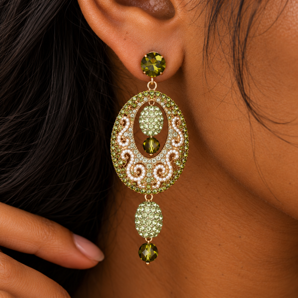 Indian Style Ornate Jewellery Pendant and Drop Earrings Set, Long Drop Earrings - Image 11