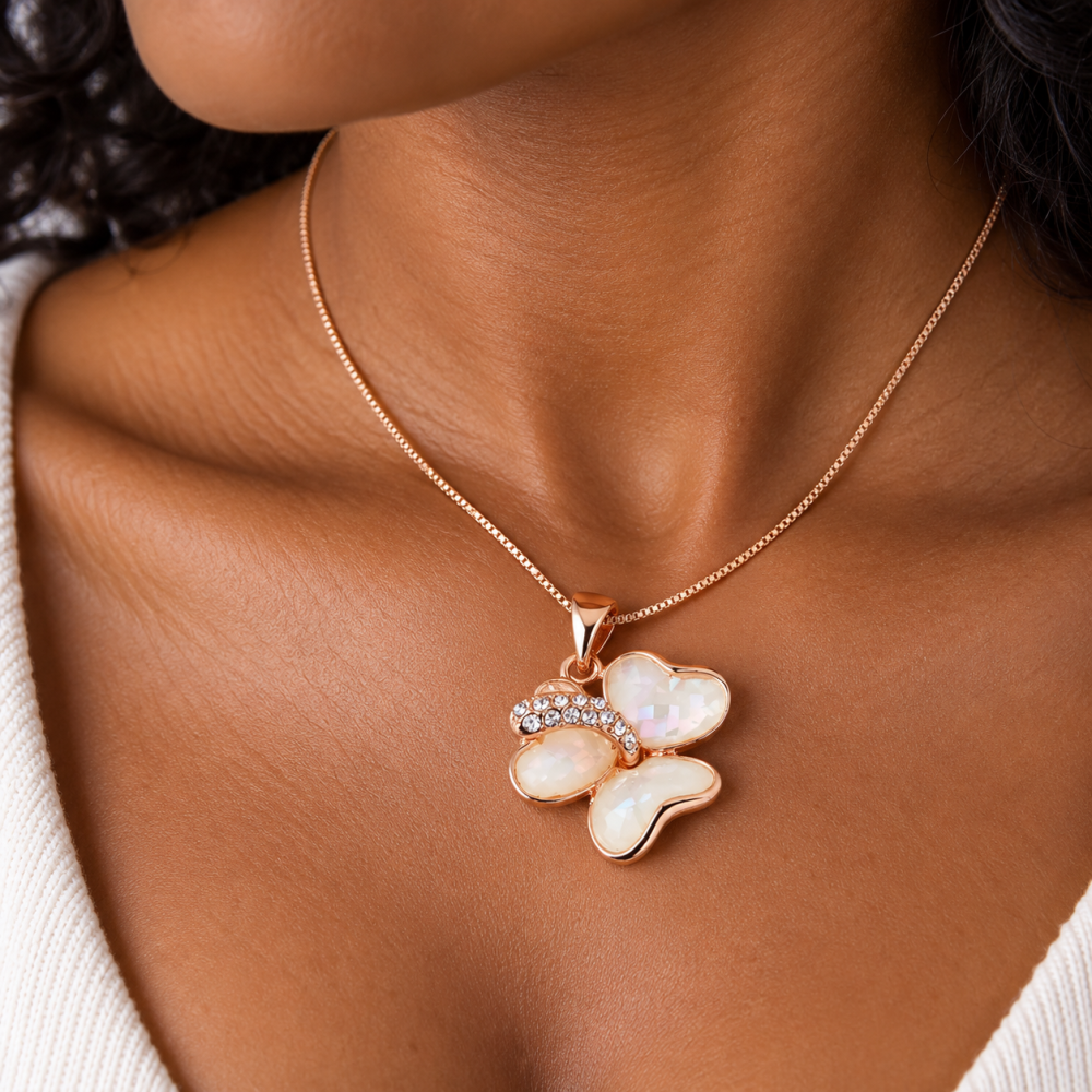 Jewellery Set Mother of Pearl 3 Clover Leaf Heart Crystal Necklace & Earring - Image 11