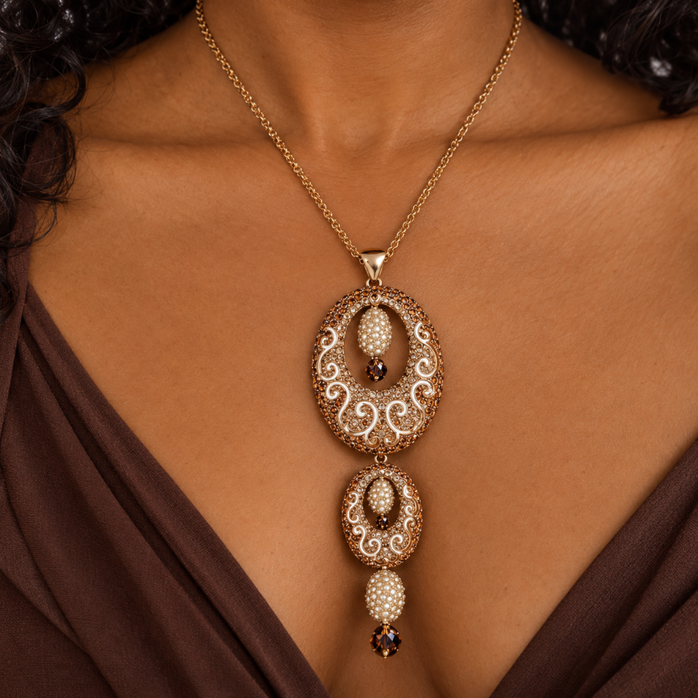 Indian Style Ornate Jewellery Pendant and Drop Earrings Set, Long Drop Earrings - Image 1