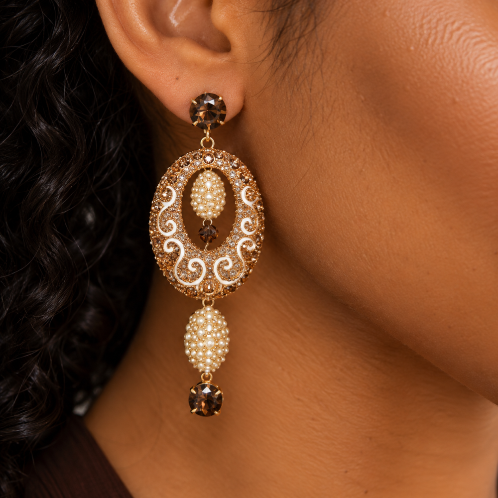 Indian Style Ornate Jewellery Pendant and Drop Earrings Set, Long Drop Earrings - Image 2
