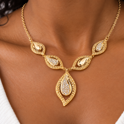 Jewellery Set, Necklace & Earrings Brushed Gold 14k Plated, Gift For Her, Janeo