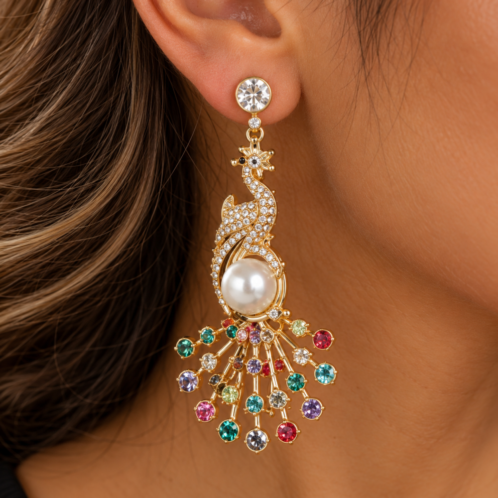 Peacock Jewellery Set, Pendant Necklace, Drop Earrings.Swarovski Crystal Elements - Image 13