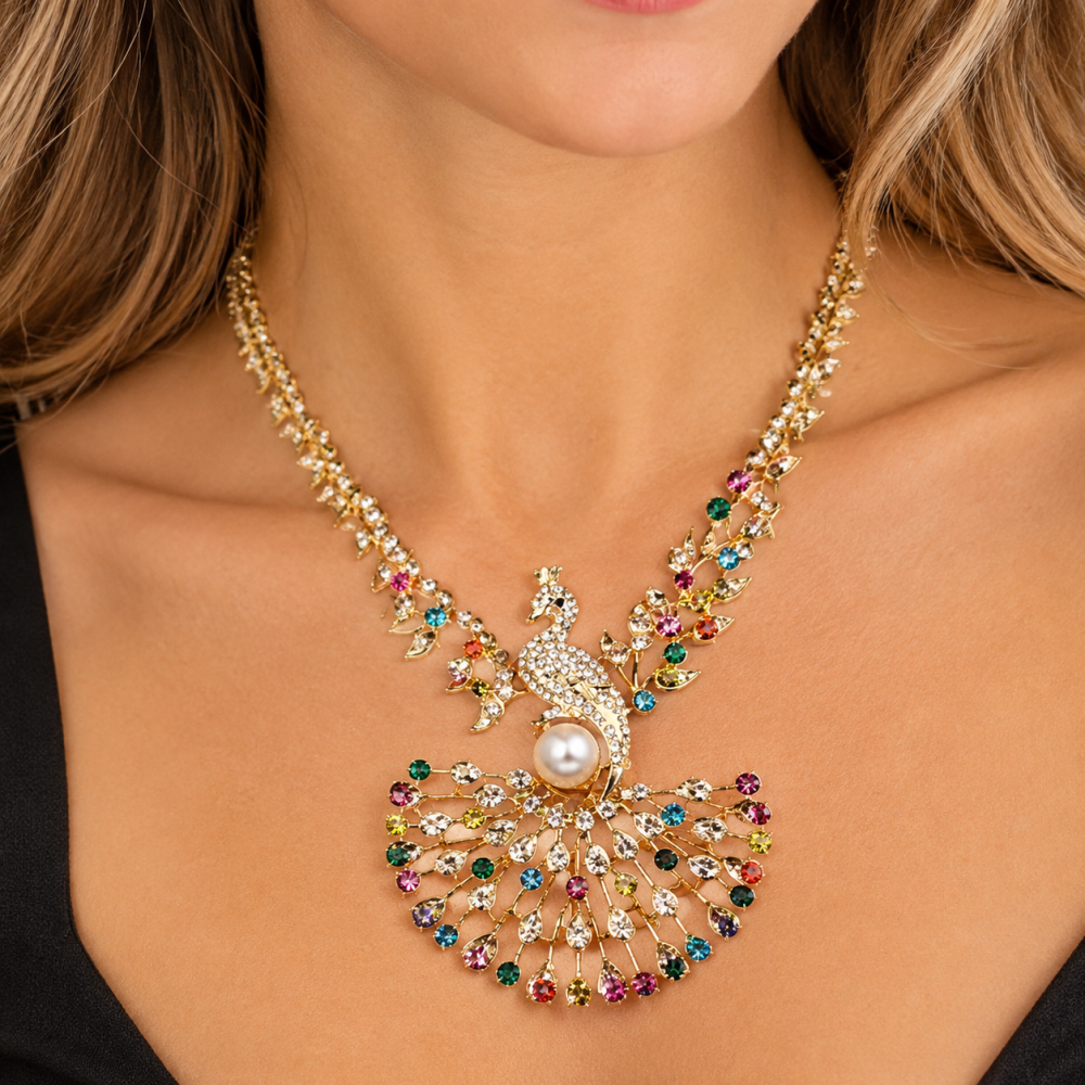 Peacock Jewellery Set, Pendant Necklace, Drop Earrings.Swarovski Crystal Elements - Image 12