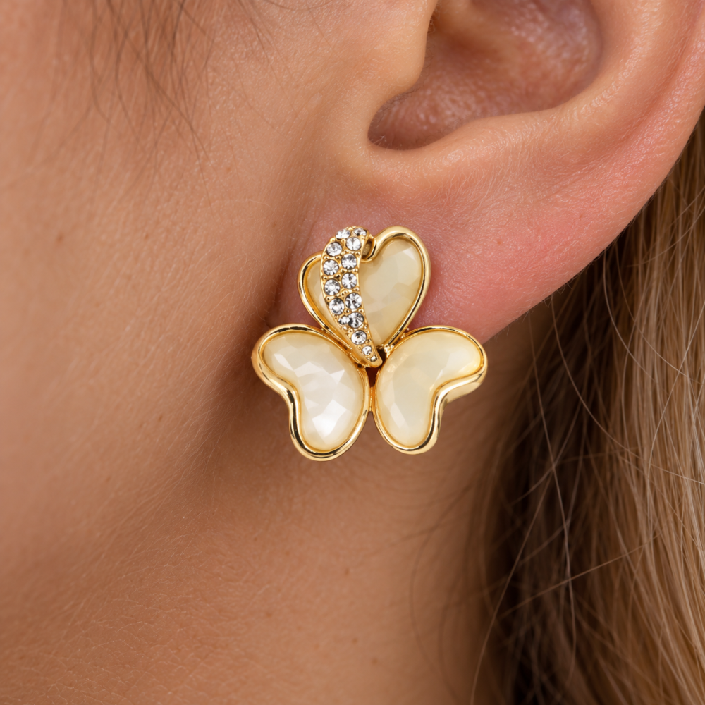 Jewellery Set Mother of Pearl 3 Clover Leaf Heart Crystal Necklace & Earring - Image 2