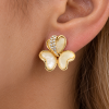 Jewellery Set Mother of Pearl 3 Clover Leaf Heart Crystal Necklace & Earring - Thumbnail Image 2