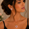 Crystal Flower Pendant Jewelry Set Necklace & Earrings, Swarovski Crystal Element - Thumbnail Image 10