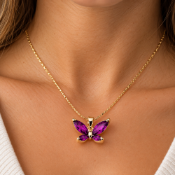 Janeo Necklace Earring Butterfly Set, 14K Gold or Silver, Luxury Budget Gift Idea