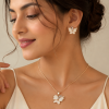 Jewellery Set Mother of Pearl 3 Clover Leaf Heart Crystal Necklace & Earring - Thumbnail Image 3