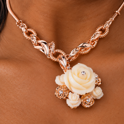 Mother of Pearl Rose Vintage Jewellery Set, Swarovksi Crystal Element on 14K Gold
