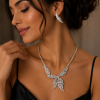 Lavish Crystal Bridal Wedding Jewellery Set, Leaf Design Necklace & Earrings - Thumbnail Image 7