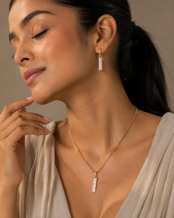 Pendant Necklace Earrings Jewelry Set Swarovski Crystal Elements 14K Rose Gold