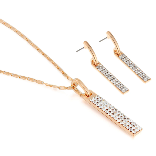 Pendant Necklace Earrings Jewelry Set Swarovski Crystal Elements 14K Rose Gold - Image 2