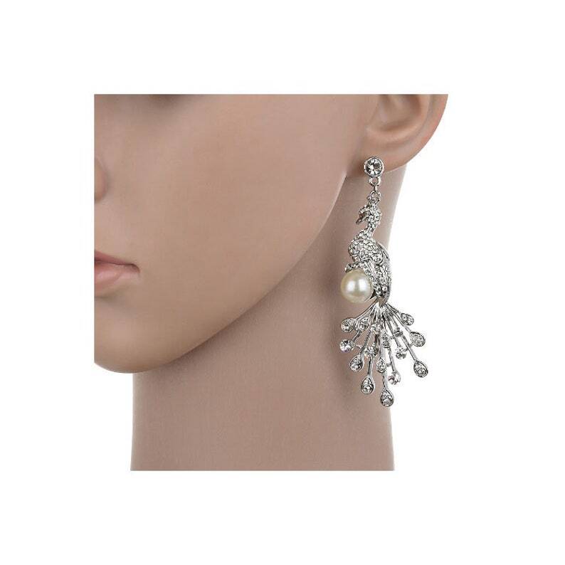 Peacock Jewellery Set, Pendant Necklace, Drop Earrings.Swarovski Crystal Elements - Image 9