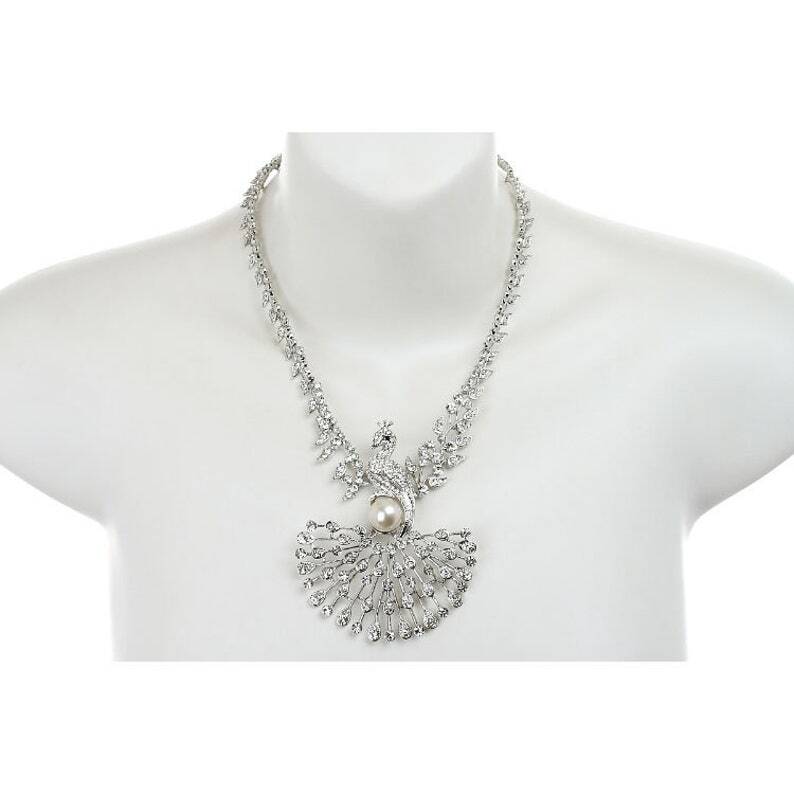 Peacock Jewellery Set, Pendant Necklace, Drop Earrings.Swarovski Crystal Elements - Image 10
