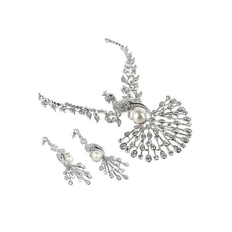 Peacock Jewellery Set, Pendant Necklace, Drop Earrings.Swarovski Crystal Elements - Image 11