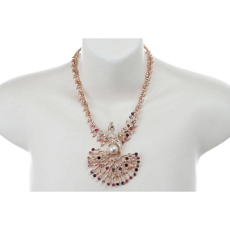 Peacock Jewellery Set, Pendant Necklace, Drop Earrings.Swarovski Crystal Elements - Image 5