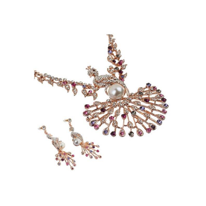 Peacock Jewellery Set, Pendant Necklace, Drop Earrings.Swarovski Crystal Elements - Image 4