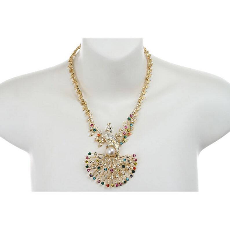 Peacock Jewellery Set, Pendant Necklace, Drop Earrings.Swarovski Crystal Elements - Image 15