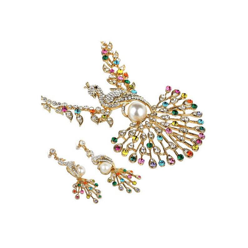 Peacock Jewellery Set, Pendant Necklace, Drop Earrings.Swarovski Crystal Elements - Image 16