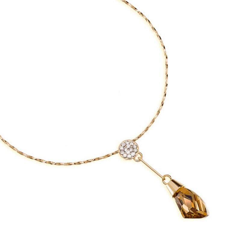Pendant Jewellery Set, Tear Drop Cut Swarovksi Crystal Elements, 14K Gold Plate - Image 2