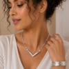 Real Mother of Pearl Necklace Bracelet Set, Swarovski Crystal Elements, Gift Idea - Thumbnail Image 1