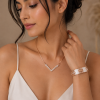 Real Mother of Pearl Necklace Bracelet Set, Swarovski Crystal Elements, Gift Idea - Thumbnail Image 5