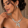 Lavish Crystal Bridal Wedding Jewellery Set, Leaf Design Necklace & Earrings - Thumbnail Image 3