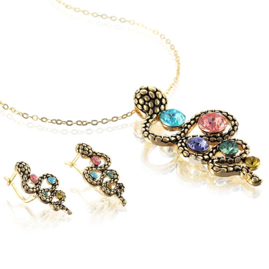 Pewter Pendant Necklace Earrings Jewellery Set, Swarovski Crystal Elements - Image 2