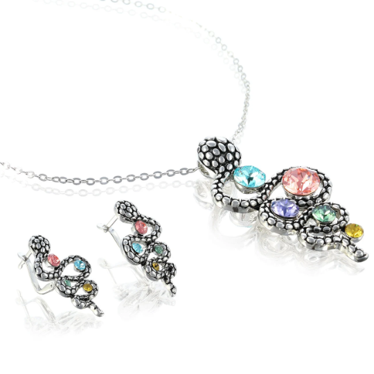 Pewter Pendant Necklace Earrings Jewellery Set, Swarovski Crystal Elements - Image 7