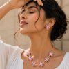 Vintage Costume Jewelry Necklace & Earrings Set Cluster of Pendants on Chain - Thumbnail Image 4