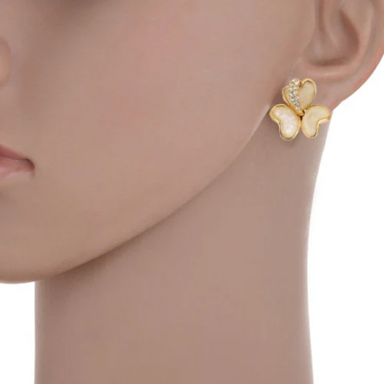 Jewellery Set Mother of Pearl 3 Clover Leaf Heart Crystal Necklace & Earring - Image 5