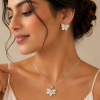 Jewellery Set Mother of Pearl 3 Clover Leaf Heart Crystal Necklace & Earring - Thumbnail Image 8