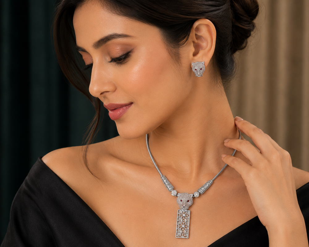 Panther Pendant Jewellery Set, Necklace & Earrings.Swarovksi Crystal Elements - Image 4