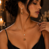 Pendant Jewellery Set, Tear Drop Cut Swarovksi Crystal Elements, 14K Gold Plate - Thumbnail Image 1