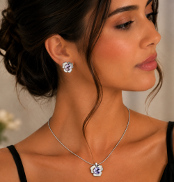 Crystal Flower Pendant Jewelry Set Necklace & Earrings, Swarovski Crystal Element